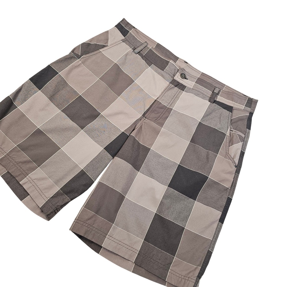 Lululemon Athletica Kahuna Shorts Mens 40 Grey Plaid Checkered Stretch Nylon